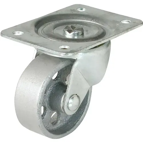 Swivel Caster, 3 in Dia Wheel, 1-1/4 in W Wheel, Cast Iron Wheel, 250 lb Gray