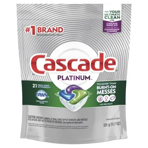 CASCADE 80720 Platinum Dishwasher Detergent, 11.7 oz, Solid, Fresh, White