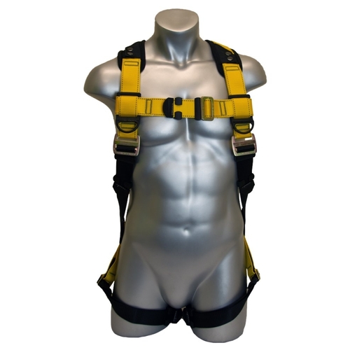 GUARDIAN FALL PROTECTION 37101 3 Series Full Body Harness, M/L, 130 to 420 lb, Polyester Webbing, Black/Yellow