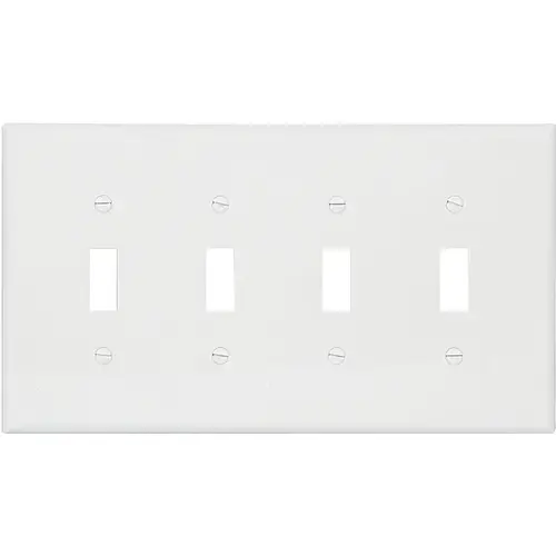 Wallplate, 4-7/8 in L, 8.56 in W, 4 -Gang, Polycarbonate, White, High-Gloss