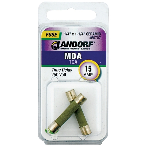 Jandorf 60707 Time Delay Fuse, 15 A, 250 V, 750 A, 10 kA Interrupt, Ceramic Body