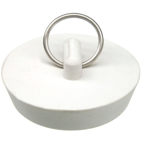 Drain Stopper, Rubber, White, For: 1-3/4 in Drain, Universal Sink