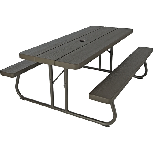Picnic Table, 30 in W, 72 in D, 29 in H, HDPE Table, Foldable