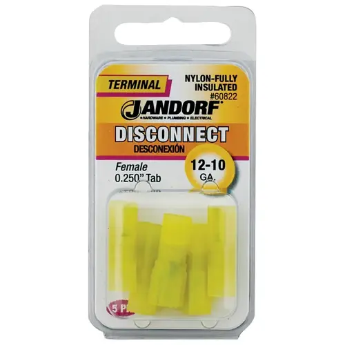 Disconnect Terminal, 12 to 10 AWG Wire, Nylon Insulation, Copper Contact, Yellow - pack of 5