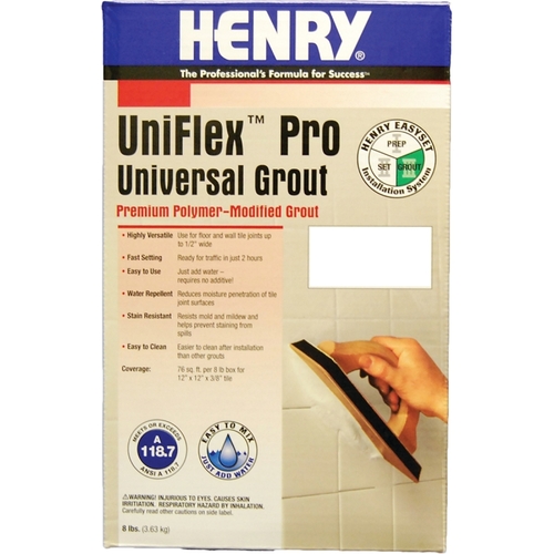HENRY 13096 UniFlex Pro Polymer Modified Grout, Powder, White, 8 lb Box