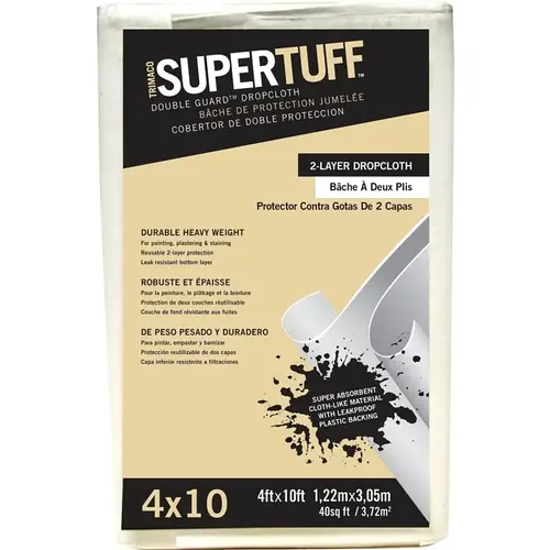 SUPERTUFF Double Guard Drop Cloth, 10 ft L, 4 ft W, Paper, White