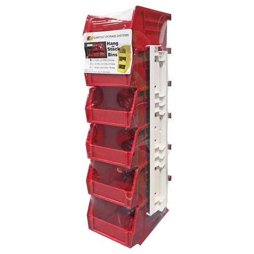Stack and Hang Bin, Polypropylene, Red, 5-3/8 in L, 4-3/4 in W, 3 in H - pack of 6
