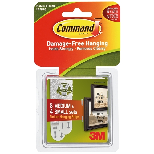 Command 17203 Picture Hanging Strip, Foam/Plastic, White - pack of 12