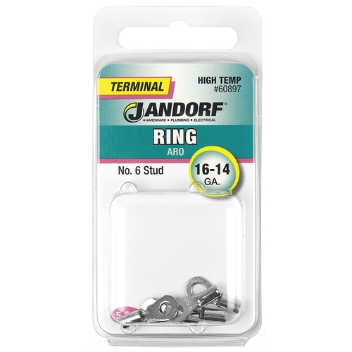 Ring Terminal, 16 to 14 AWG Wire, #6 Stud