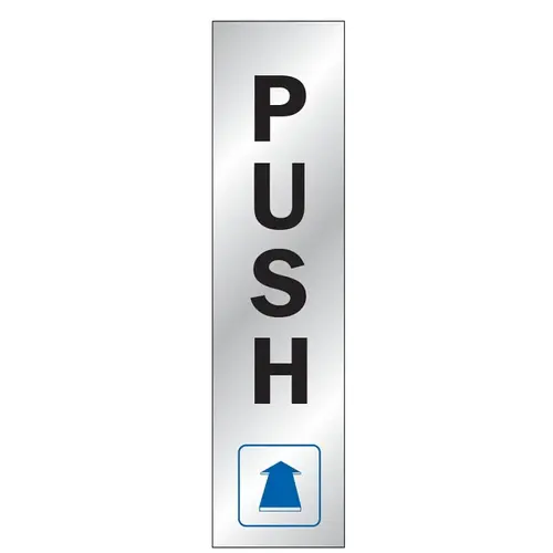 Sign, Push, Silver Background, Vinyl, 2 x 8 in Dimensions - pack of 10