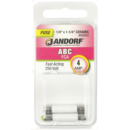 Jandorf 60602 Fast Acting Fuse, 4 A, 250 V, 200 A, 10 kA Interrupt, Ceramic Body Gray