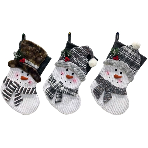 Hometown Holidays 49704 Toy Snowman Stocking, 20 in, 5+, Polyester, Gray/White