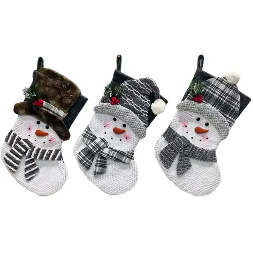 Toy Snowman Stocking, 20 in, 5+, Polyester, Gray/White