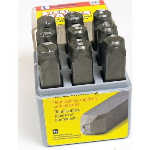 C.H Hanson 20581 Number Stamp Set, 9-Piece, Steel, Specifications: 1/4 in Character, 3/8 x 2-5/8 Shank