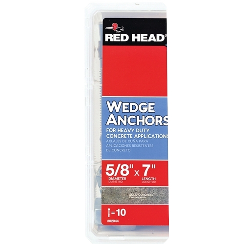 Red Head 03044 TruBolt Wedge Anchor, 5/8 in Dia, 7 in L, Steel, Zinc - pack of 10