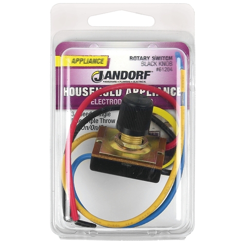 Jandorf 61204 Rotary Switch, 6.5 A, 125 V, TPST, Black