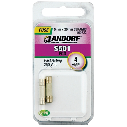 Jandorf 60722 Fast Acting Fuse, 4 A, 250 V, 1500 A Interrupt, Ceramic Body