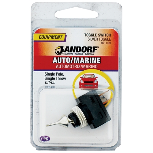 Jandorf 61109 Switch, 20 A, 12 VDC, SPST, Tab Terminal, Black/Silver