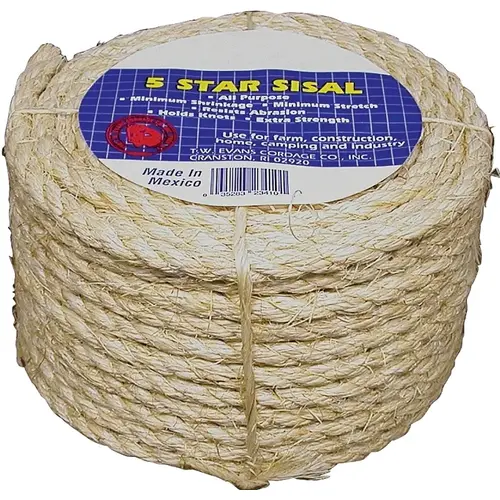 T.W. Evans Cordage 22-600 Fiber Rope, 1/2 in Dia, 665 ft L, Sisal, Natural