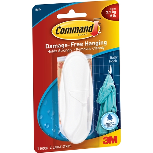 Command 17083B Designer Hook, 3/4 in Opening, 5 lb, 1-Hook, Plastic, White