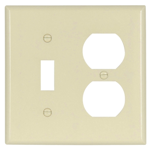 Eaton 2138LA-BOX Combination Wallplate, 4-1/2 in L, 4-9/16 in W, 2 -Gang, Thermoset, Light Almond