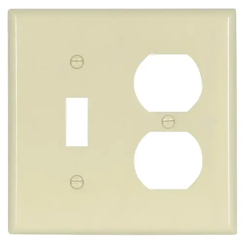 Eaton 2138LA-BOX Combination Wallplate, 4-1/2 in L, 4-9/16 in W, 2 -Gang, Thermoset, Light Almond