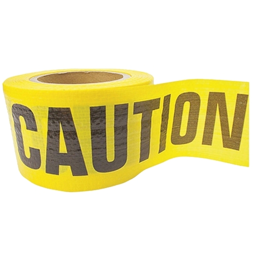Reinforced Barricade Tape, 500 ft L, 3 in W, Yellow, Polyethylene