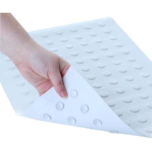 Safety Bath Mat with Microban, 22 in L, 14 in W, Rubber Mat Surface, White