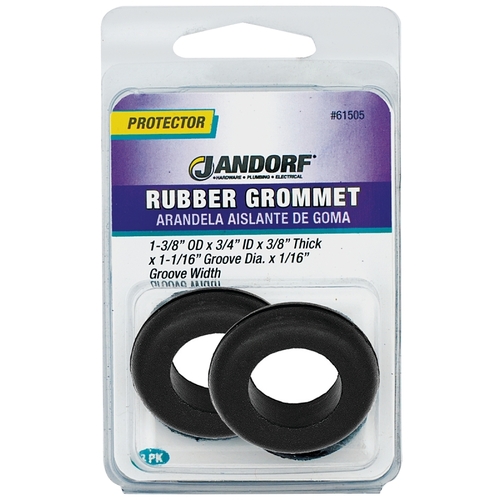 Grommet, Rubber, Black, 3/8 in Thick Panel