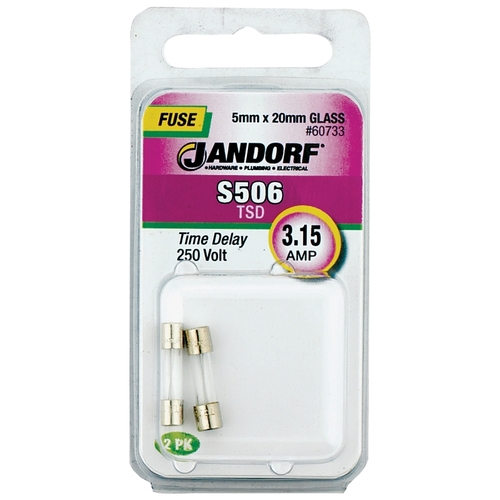 Jandorf 60733 Time Delay Fuse, 3.15 A, 250 V, 35 A Interrupt, Glass Body