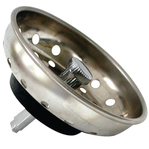 Basket Strainer with Pin, 3-1/4 in Dia, Stainless Steel, Chrome, For: 3-1/4 in Drain Opening Sink