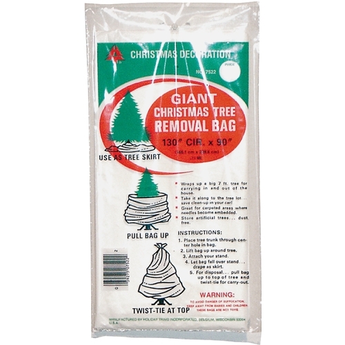 Tree Removal Bag, 144 Cir x 90 in, 7 Tree ft Capacity, Poly Bag, White, .75 mm Thick