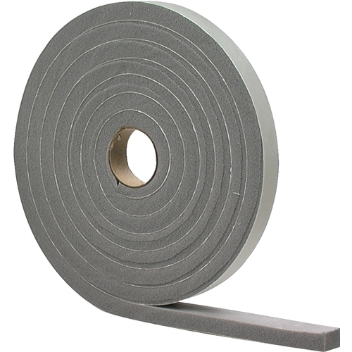 Foam Tape, 1/4 in W, 17 ft L, 1/8 in Thick, PVC, Gray