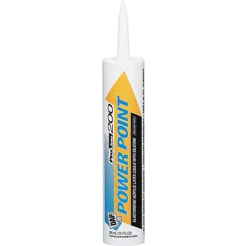 DAP 18750 POWER POINT 200 Acrylic Latex Caulk, Brilliant White, -20 to 180 deg F, 10.1 fl-oz Cartridge