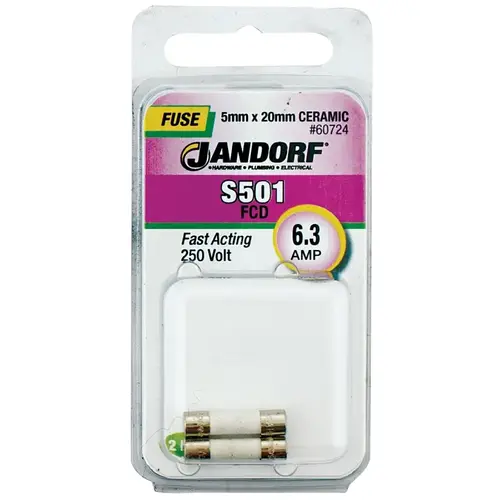 Fast Acting Fuse, 6.3 A, 250 V, 1500 A Interrupt, Ceramic Body