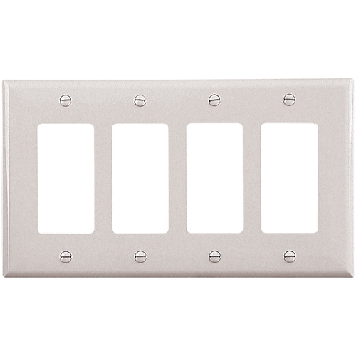 Eaton PJ264W Wallplate, 4.87 in L, 8.56 in W, 4 -Gang, Polycarbonate, White, High-Gloss