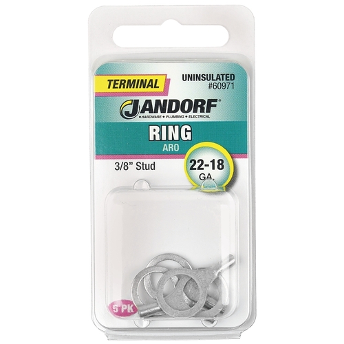 Ring Terminal, 22 to 18 AWG Wire, 3/8 in Stud, Copper Contact