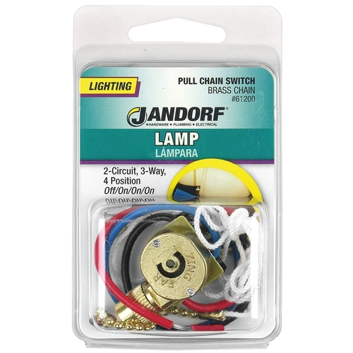 Jandorf 61200 Pull Chain Switch, 2-Pole, 125 V, 3 A, Brass
