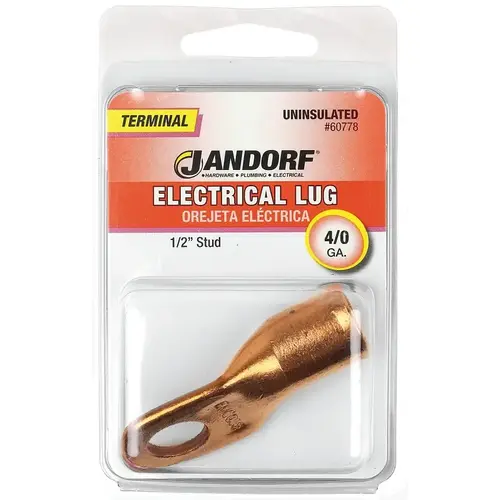 Electrical Lug, 4/0 AWG Wire, 1/2 in Stud, Copper Contact, Brown