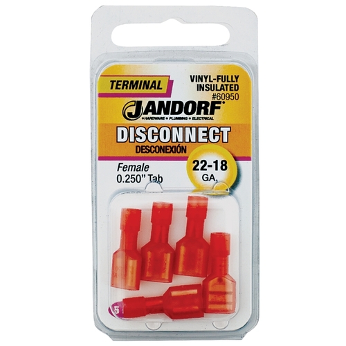 Disconnect Terminal, 22 to 18 AWG Wire, Vinyl Insulation, Copper Contact, Red