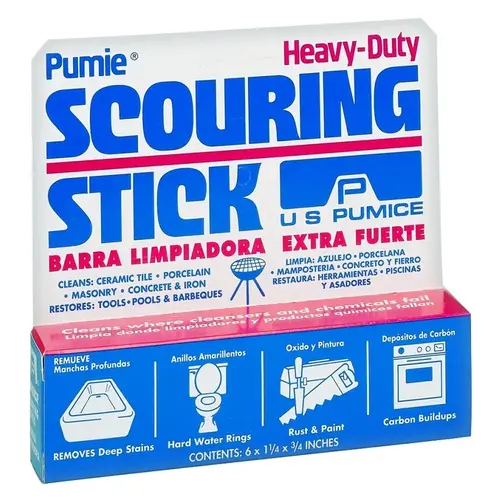 Scouring Stick, Glass Abrasive, 5-3/4 in L, 1-1/4 in W, Gray