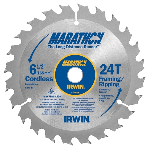 24029 Circular Saw Blade, 6-1/2 in Dia, 5/8 in Arbor, 24-Teeth, Carbide Cutting Edge