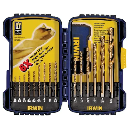 Drill Bit Set, 15-Piece, HSS, Titanium Nitride-Coated