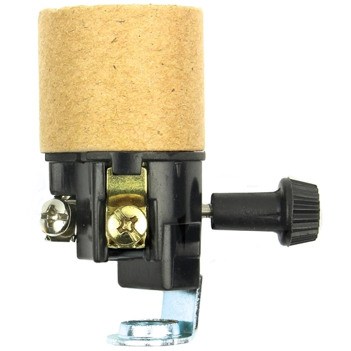 On/Off Turn Knob Lamp Socket, 250 V, 250 W, Phenolic Housing Material, Black