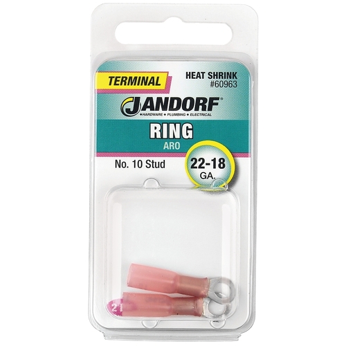 Ring Terminal, 22 to 18 AWG Wire, #10 Stud, Pink