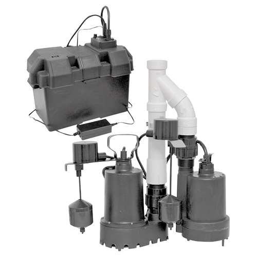 Pre-Assembled Battery Backup Kit, 1/3 hp, 25 ft Pump Max Head, 46 gpm, 10 ft L Cord