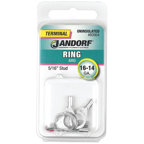 Ring Terminal, 16 to 14 AWG Wire, 5/16 in Stud, Copper Contact