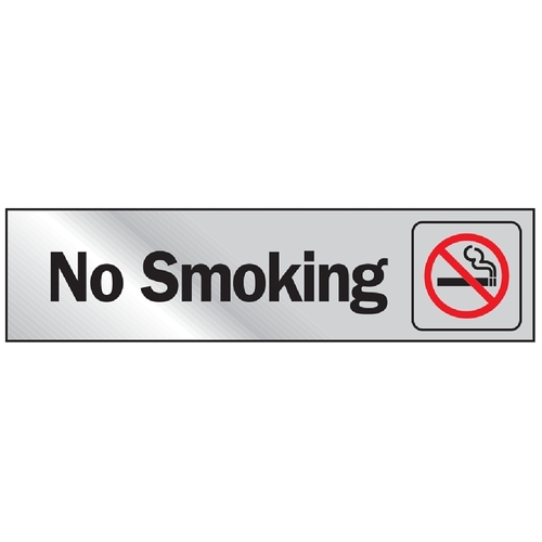 Graphic Sign, No Smoking, Silver Background, Vinyl, 2 in H x 8 in W Dimensions