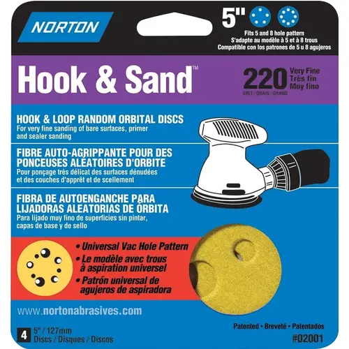 SANDING DISC H/L 5IN 220GRIT - pack of 4