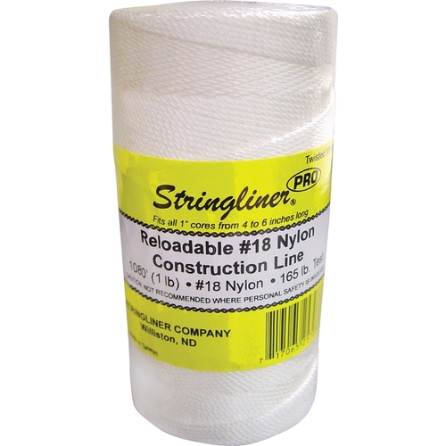 Stringliner 35703 Pro Series Construction Line, #18 Dia, 1080 ft L, 165 lb Working Load, Nylon, White